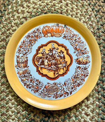 Vintage 70s Hallmark Thanksgiving Holiday Round Metal