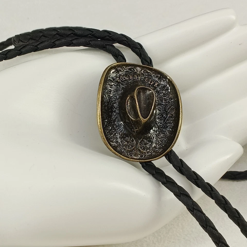 Chapéu de cowboy masculino gravata bolo couro sintético mancha ajustável comprimento 40" - Imagem 3 de 4