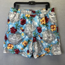 Chaps Ralph Lauren Swimming Trunks Mens Sz L Tropical Hawaiian Blue Floral Aloha
