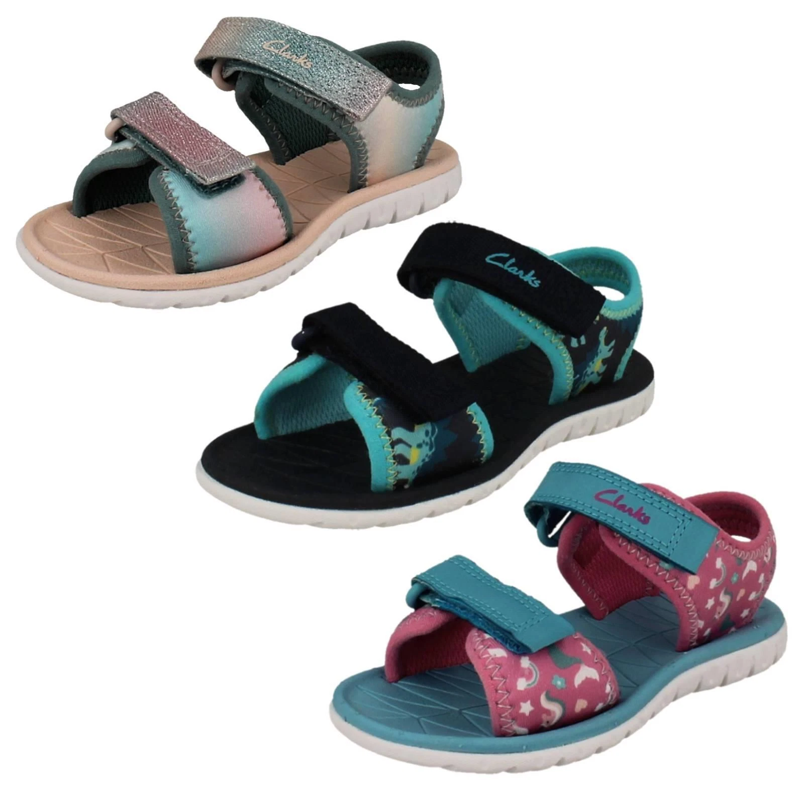 "Sandali regolabili motivo ""Kids Clarks"" dettagli Surf Tide T"