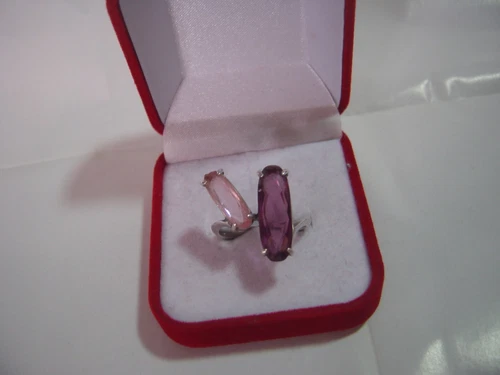 Vintage Solid Silver Ring-unusual amethyst & rose quartz- Size q 1/2-used cond