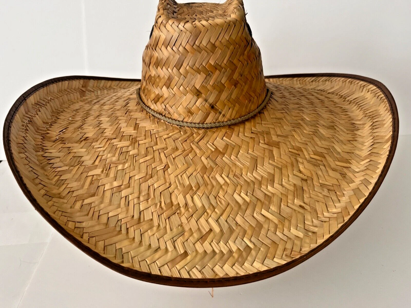 Wide Brim Palm Straw Vented Cowboy Sun Hat W/Chin Strap Sombrero Size Large