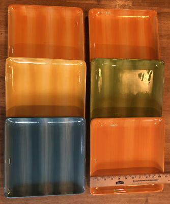 Sunset Beach Noble Excellence Set Of 6 Square 10 3/4  Dinner Plates Ocean Tropic