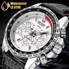 Waterproof MEGIR Men's Stainless Steel Analog Sports Quartz Military Wrist Watch