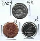 2004 Canadian New Effegy Brilliant Uncirculated 3 Coin 1, 5  and 10 Cent Set!