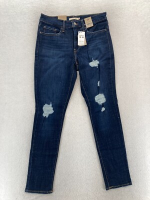 Levi's 311 Shaping Skinny Jeans Women's 30 Dark Blue Stretch Denim Distressed