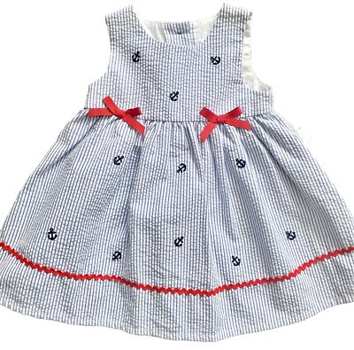 Starting Out 12 Month NWT Blue White Red Stripe Nautical Dress Seersucker |  eBay