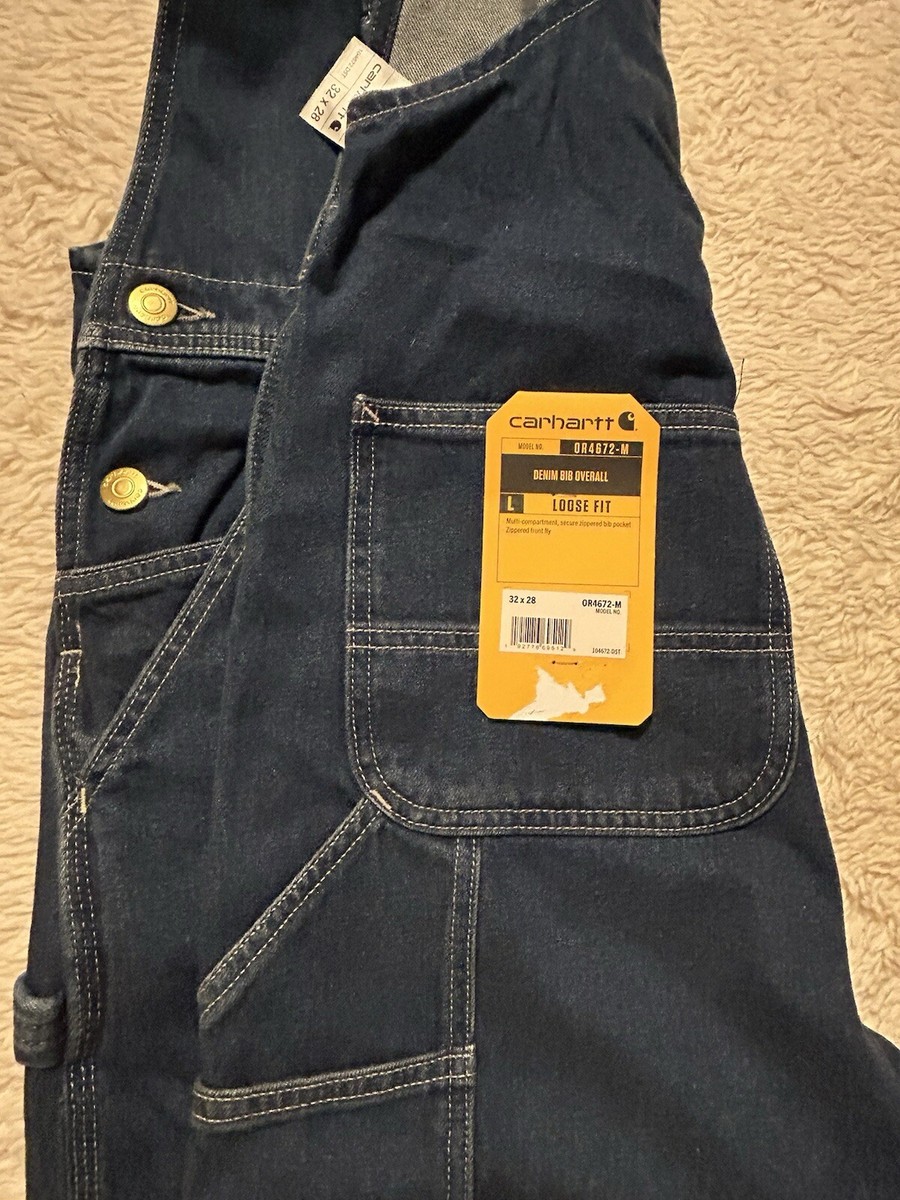NWT Carhartt Overalls Mens 32 X 28 Denim Carpenter Bib