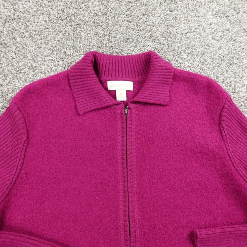 Appleseeds Jacket Womens M Pink Boiled Brushed Wool Knit Zip Cardigan Sweater - Picture 2 of 11