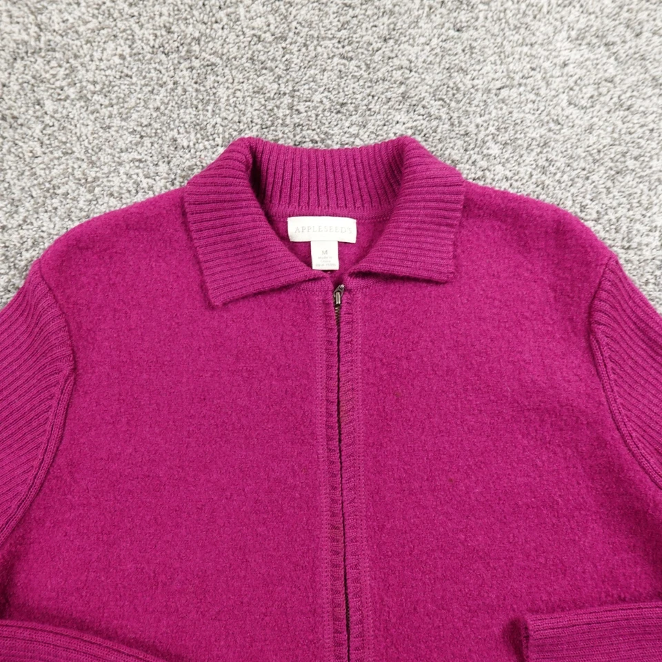 Chaqueta Appleseeds Mujer M Rosa Hervida Lana Cepillada Tejido Cremallera Cárdigan Suéter Foto 2 de 4