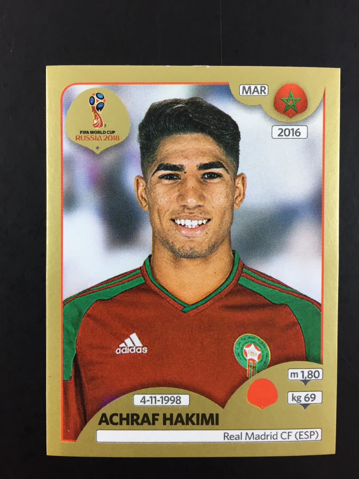 Achraf Hakimi Rookie RC Sticker Panini World Cup 2018 Swiss Gold Edition #160