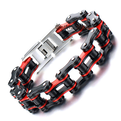 Heavy Duty Biker Bracelet - 18mm Wide Black Stainless Steel Motorcycle Chain Bracelet For Men - View #6