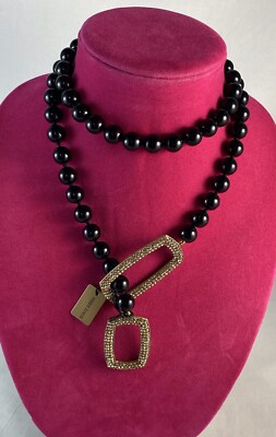 HEIDI DAUS ''Game Changer'' Beaded Pavé Lariat Necklace ~ Champagne