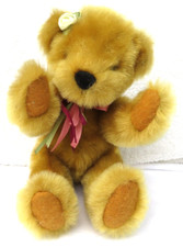 PLUSH Commonwealth Sitting Tan Bear with Multiple Ribbons and Rose -7"