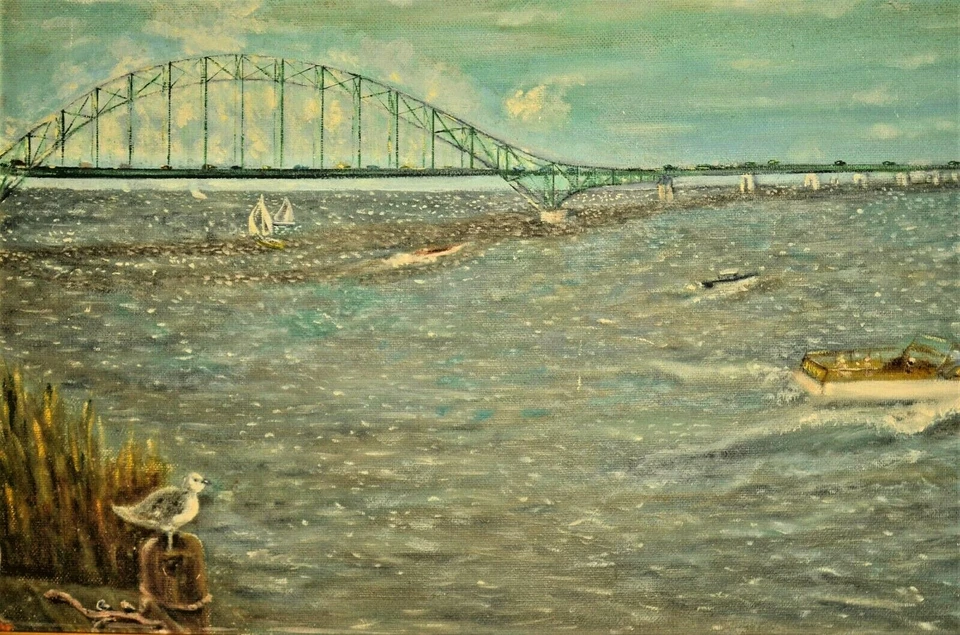 MELLEN Оригинальный Винтажный Подписанный Маяк Лонг-Айленд Лодка Морской пейзаж Картина маслом - Изображение 4 из 4