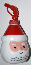 RED and WHITE PLASTIC SIPPY CUP "Santa," 3.00" Dia. x 7.25" High New with Tag
