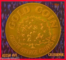Azusa Los Angeles California Gold Coin Orange Citrus Fruit Crate Label Art Print