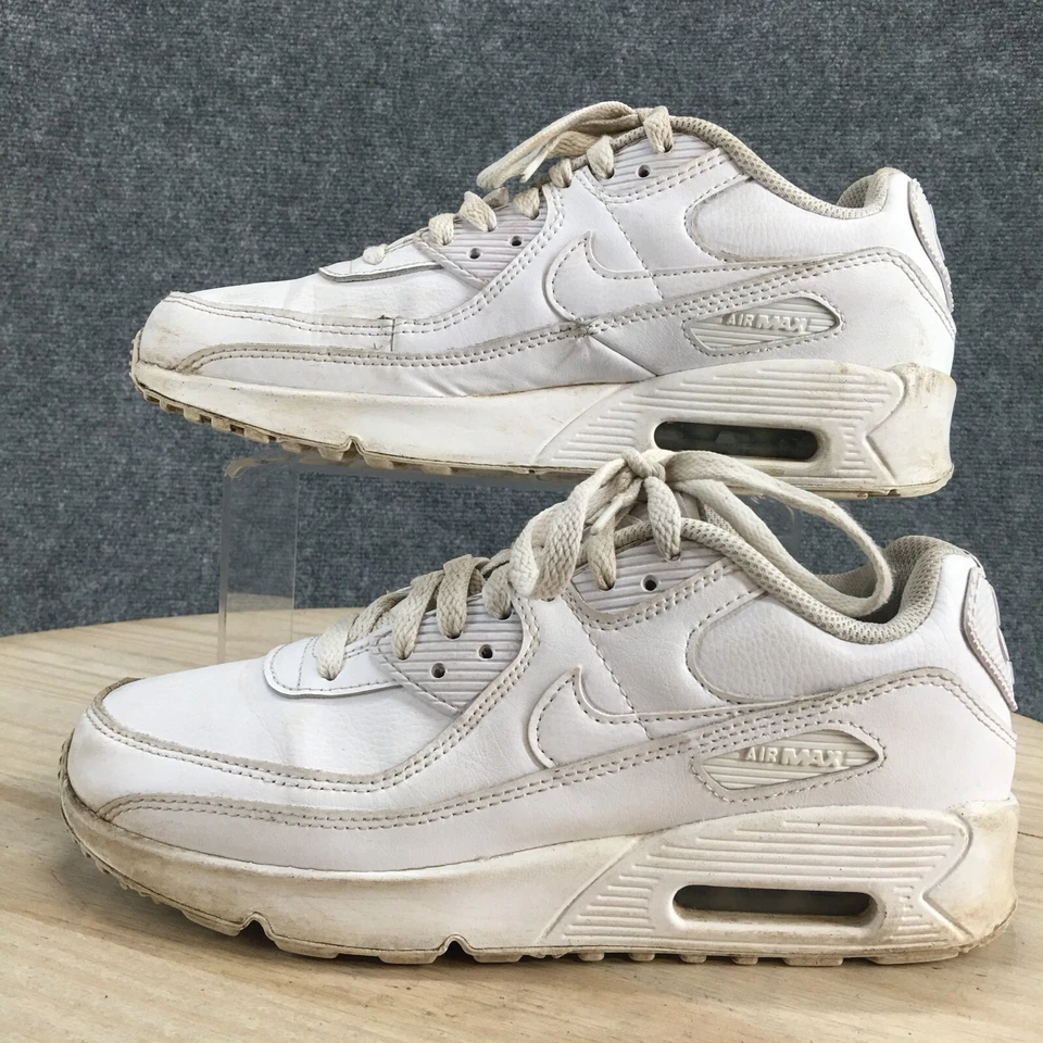 Nike Zapatos Jóvenes 7Y Niños Air Max 90 Medio Grueso Tenis Cuero Blanco Con Cordones Foto 2 de 4