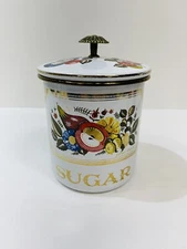 Georges Briard  Fruit Enamel Lidded Metal Sugar Canister 8"