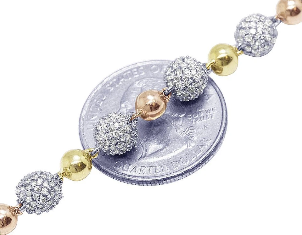 Beaded Balls 8 1/20 CT Real Diamond Encrusted Bracelet Gold  7MM  8" - Image 2 of 4