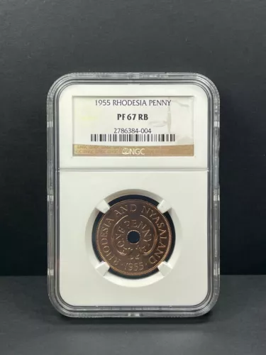 1955 Rhodesia & Nyasaland One Penny NGC PF 67 RB, Single Finest Example Graded