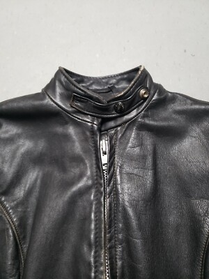 Vtg SCHOTT Cafe Racer Black Leather Motorcycle Biker Jacket S Made