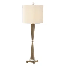Tapered Brass Bronze Buffet Table Lamp Sleek Modern Mid Century Slim White