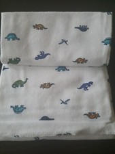 Carter's NEW White w/ blue orange Dinosaurs Baby Blanket Flannel Receiving 30"40