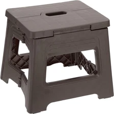 Folding Step Stool 8" High – 300 lb Capacity – Brown Plastic – Portable & Sturdy
