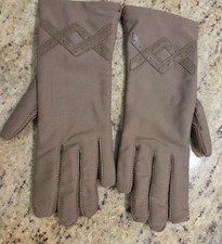 New Fownes One Size Gloves Womens Spandex Leather Brown Stretch Driving Vintage
