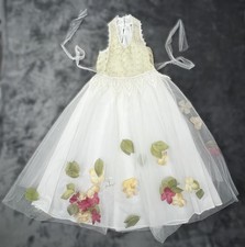Vintage USA L.A. Sandra Girls Dress Cream Embroidery Flower Girl Crinoline 6