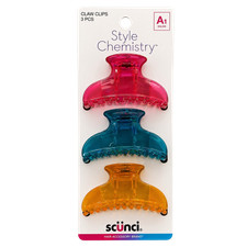 Scunci Style Chemistry Claw Hair Clips, 3-Pack, Assorted Bright Colors, Medium
