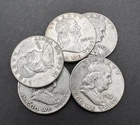 Lot of 5 Franklin Half Dollars - 90% Silver  Mixed Dates
