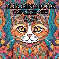 Cat Portraits - Coloring Book: 50 Fun  Simple Large Print Designs for Adults, S