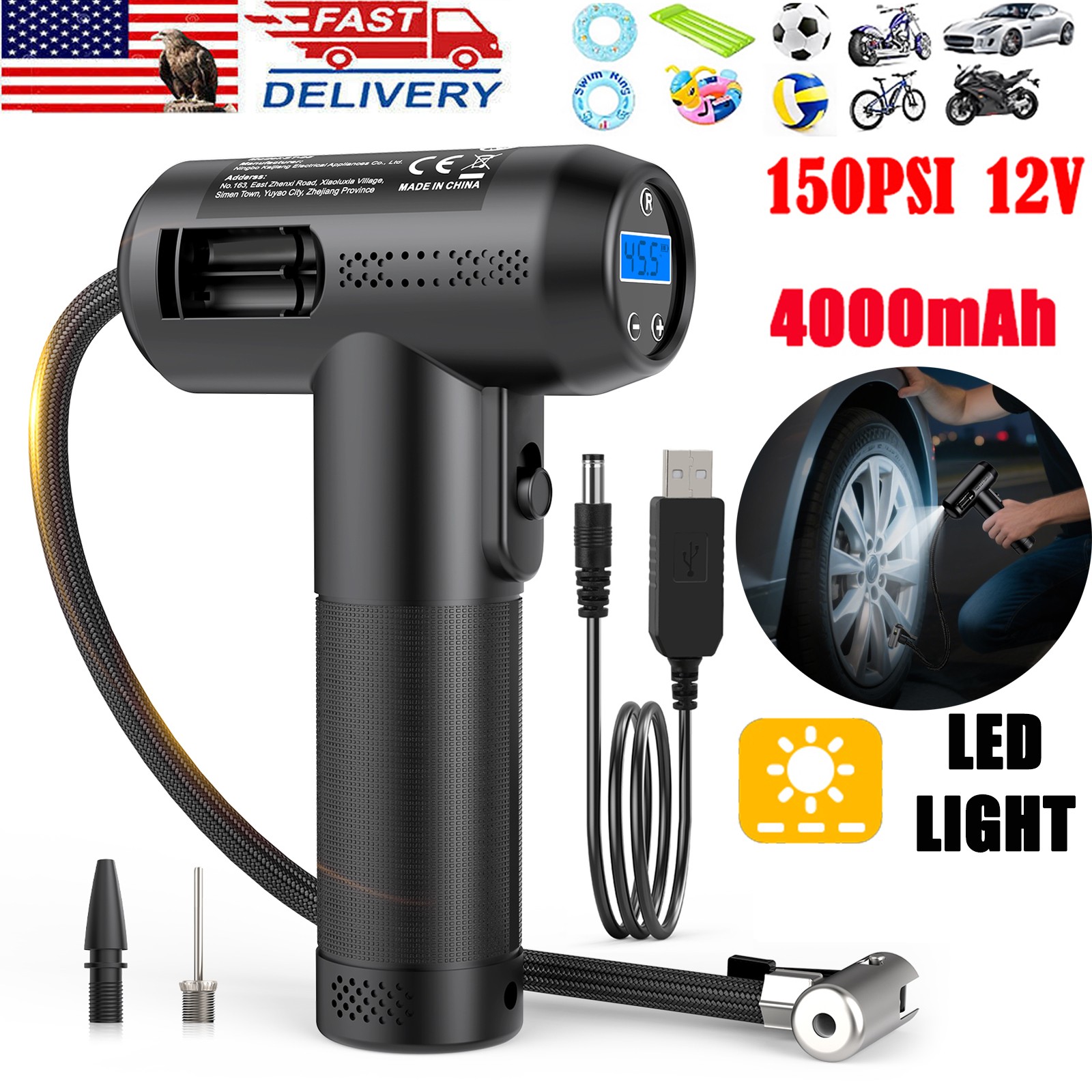 150PSI Air Compressor Tire Inflator Car Moto Bike Tires Air 