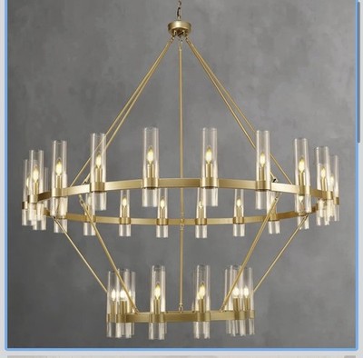 KAYLA 60in 30-Lights Gold Luxury Double Wagon Wheel Chandelier Stunning NIB
