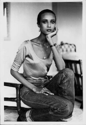 Portrait of model Iman Abdulmajid in London hotel room April 2nd 1979 Old Photo