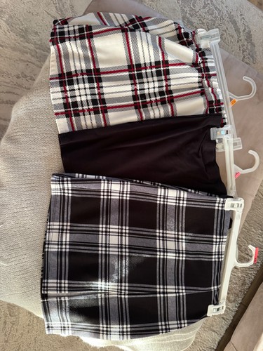 LOT OF 3 Plaid and solid black Mini Skirts Size Small