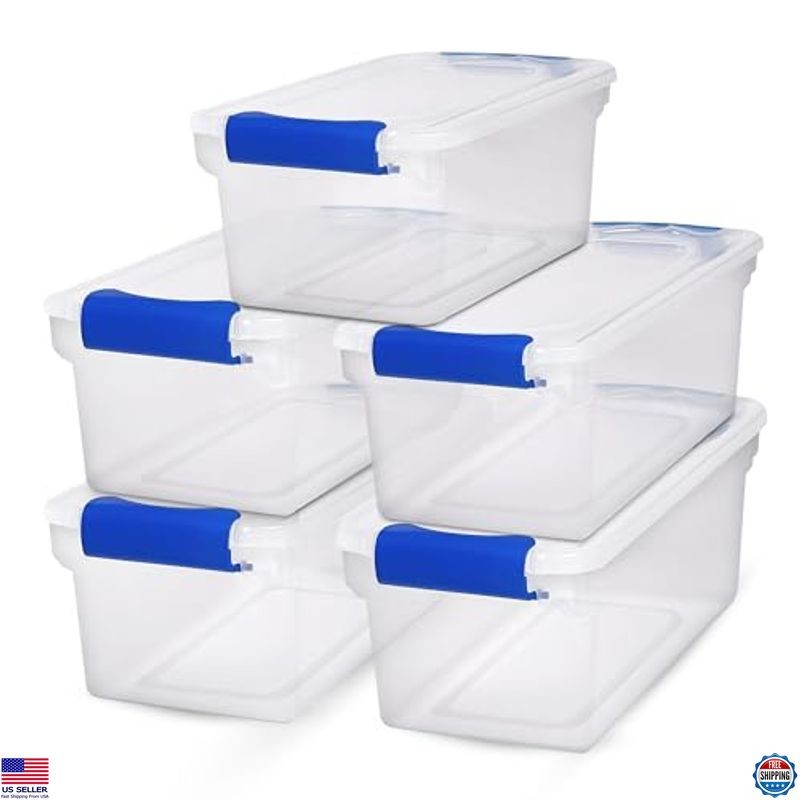 5-Pack Clear Plastic Storage Bins with Latching Lid, 7.5 Quart, Stackable