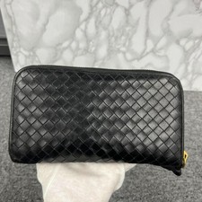Authentic Bottega Veneta Black Intrecciato Woven Nappa Leather Zip Around Wallet
