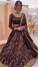 Beautiful Chinon Silk Wine Lehenga Choli With Dupatta For Indian Reception Wear