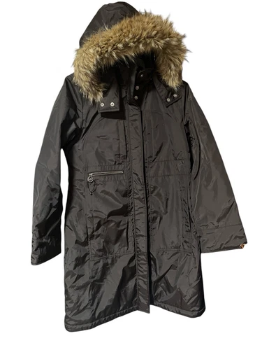 MICHAEL KORS M. Kors M M Parka Cappotto Lungo Marrone Scuro con Cappuccio Rimovibile in Pelliccia Ecopelliccia