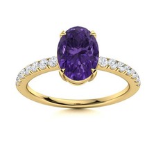 Sterling Silver Oval Natural Amethyst Solitaire with Accents Ring Jewelry