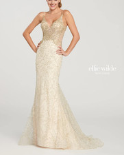 Ellie Wilde Mon Cheri Cream Beaded Mermaid Formal Dress Womens 00