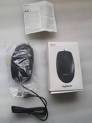 Logitech B100 Full-Size Corded Optical USB Mouse Black New 