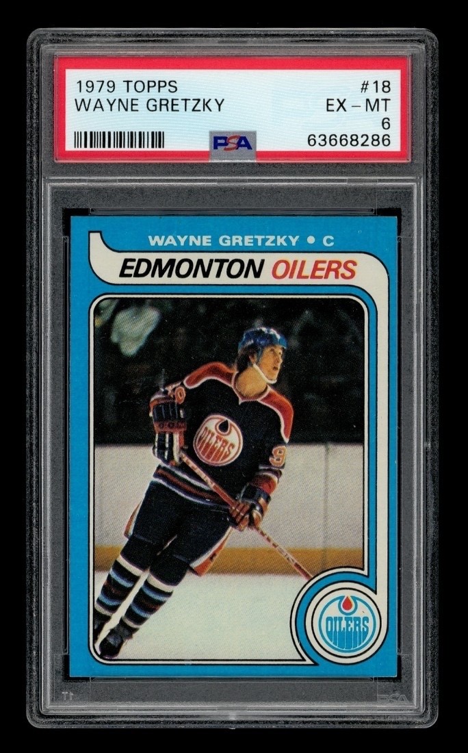 1979-80 TOPPS WAYNE GRETZKY #18  GRADED PSA 6 EX-MT  RC ROOKIE / EDMONTON OILERS
