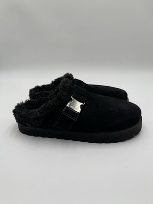 Women s Moncler Mon Mule Black Suede shearling lining Size 37 