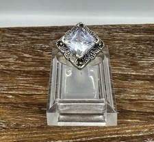 Vintage Sterling Silver Pale Lavender Square CZ  Marcasite Cocktail Ring Size 6