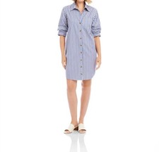 Karen Kane Stripe Ruched Sleeve Shirtdress Blue With Off White