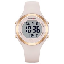 Digital Chronograph Watch Women 38mm Rose Gold Waterproof Silicone Strap Alarm
